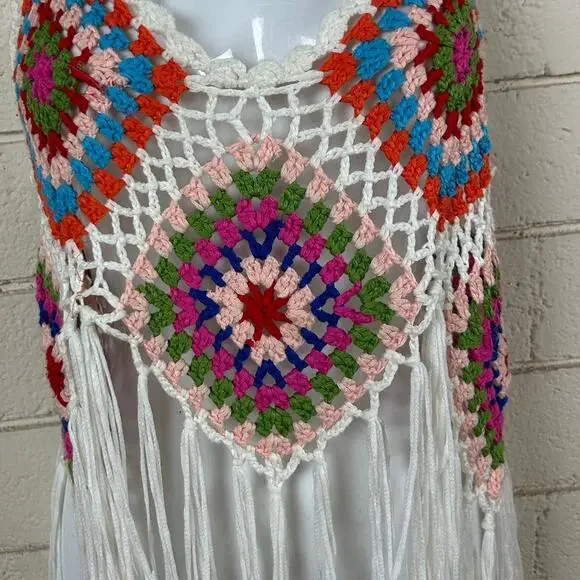 Rebellion Again Top Womens Multicolor Festival Crochet Tank Size S - Picture 2 of 8
